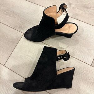GIANVITO ROSSI Black Suede Ankle Strap Open Toe Wedge Sandals 39 39.5